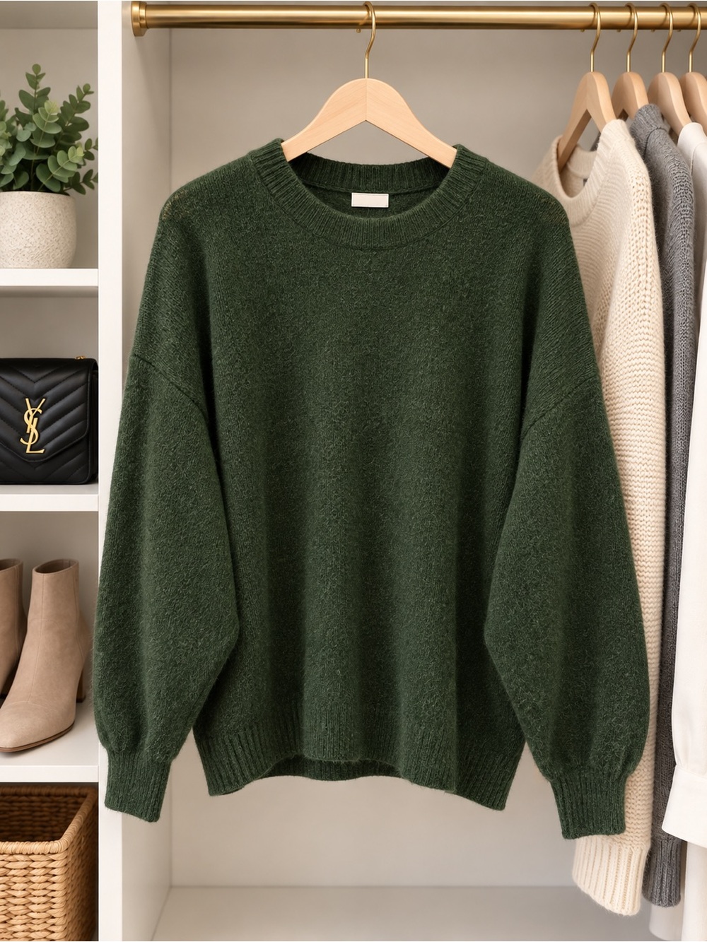 Cozy Women's Oversized Knit Sweater - Dark Green